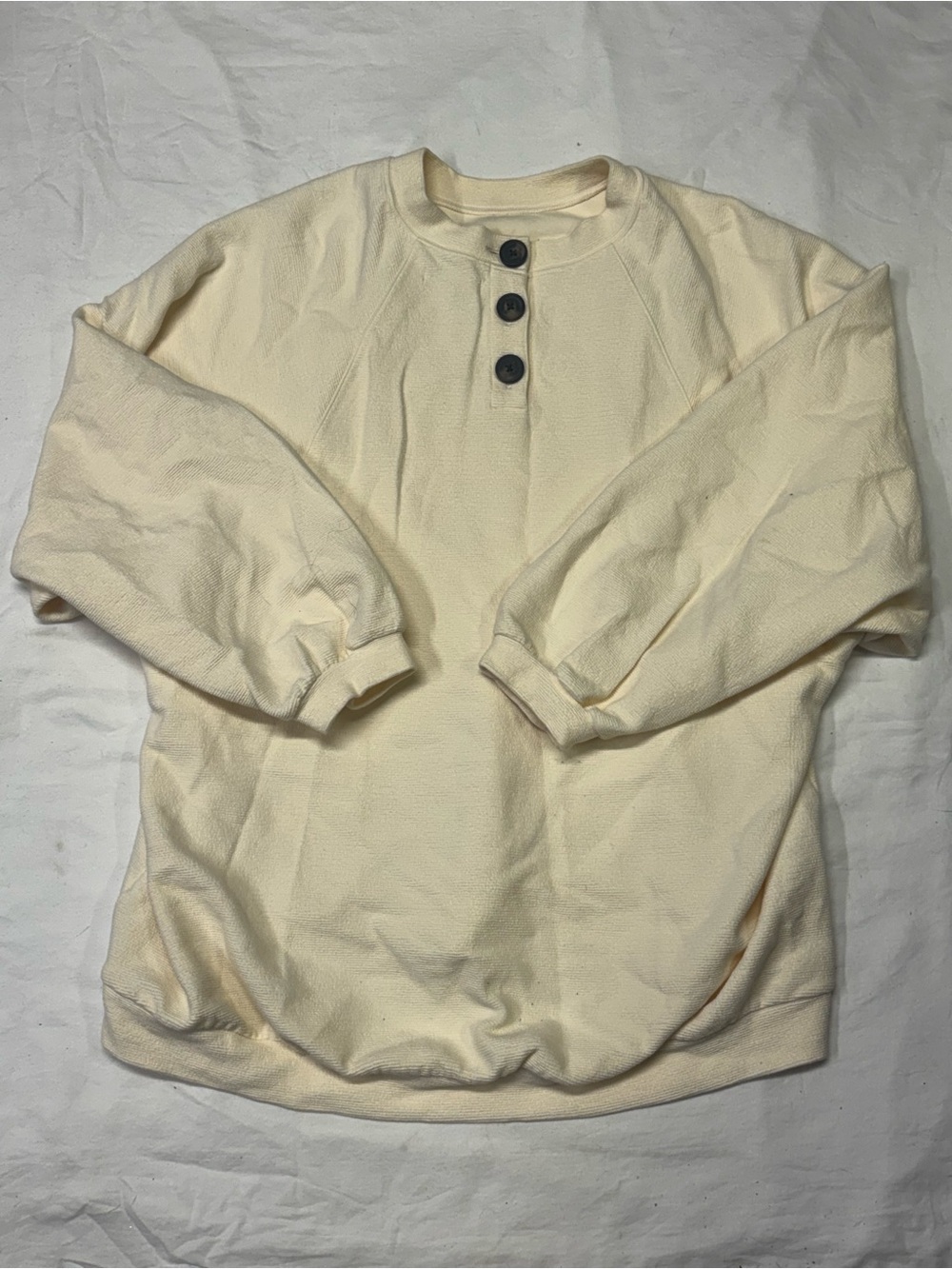 Madewell Cream Crewneck Henley Sweater with Button Placket